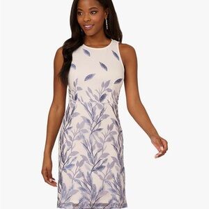 NWT - Adrianna Papell - White and Blue Leaf Print Dress